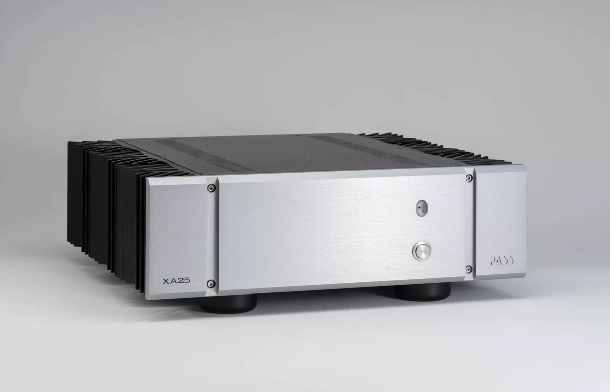 Pass Labs XA25 — 3/4 view, pure Class A in a compact chassis.