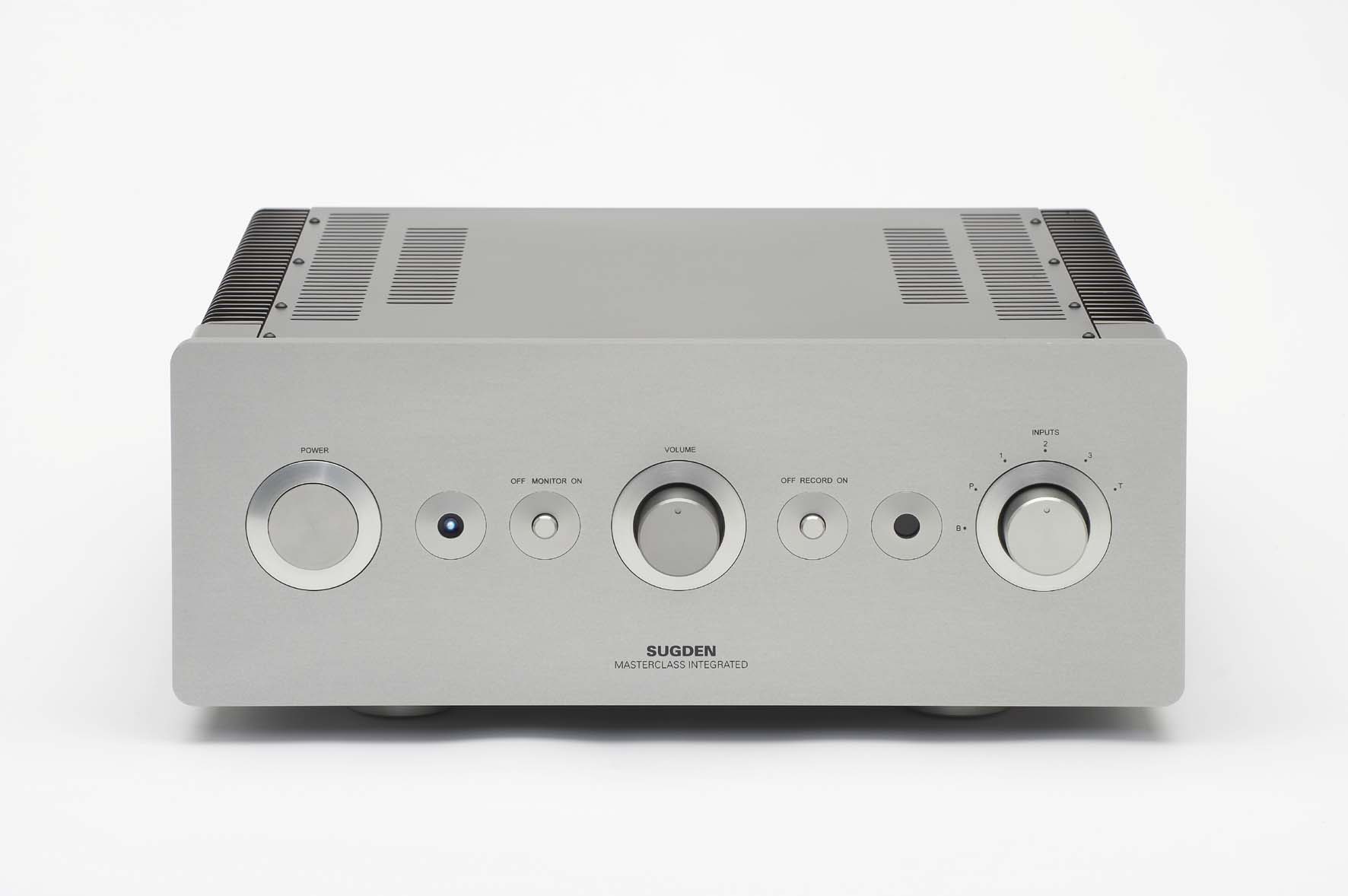 Sugden Masterclass Integrated (IA-4) — conspicuous black-finned heat sinks make the Class A topology visible as a design feature.